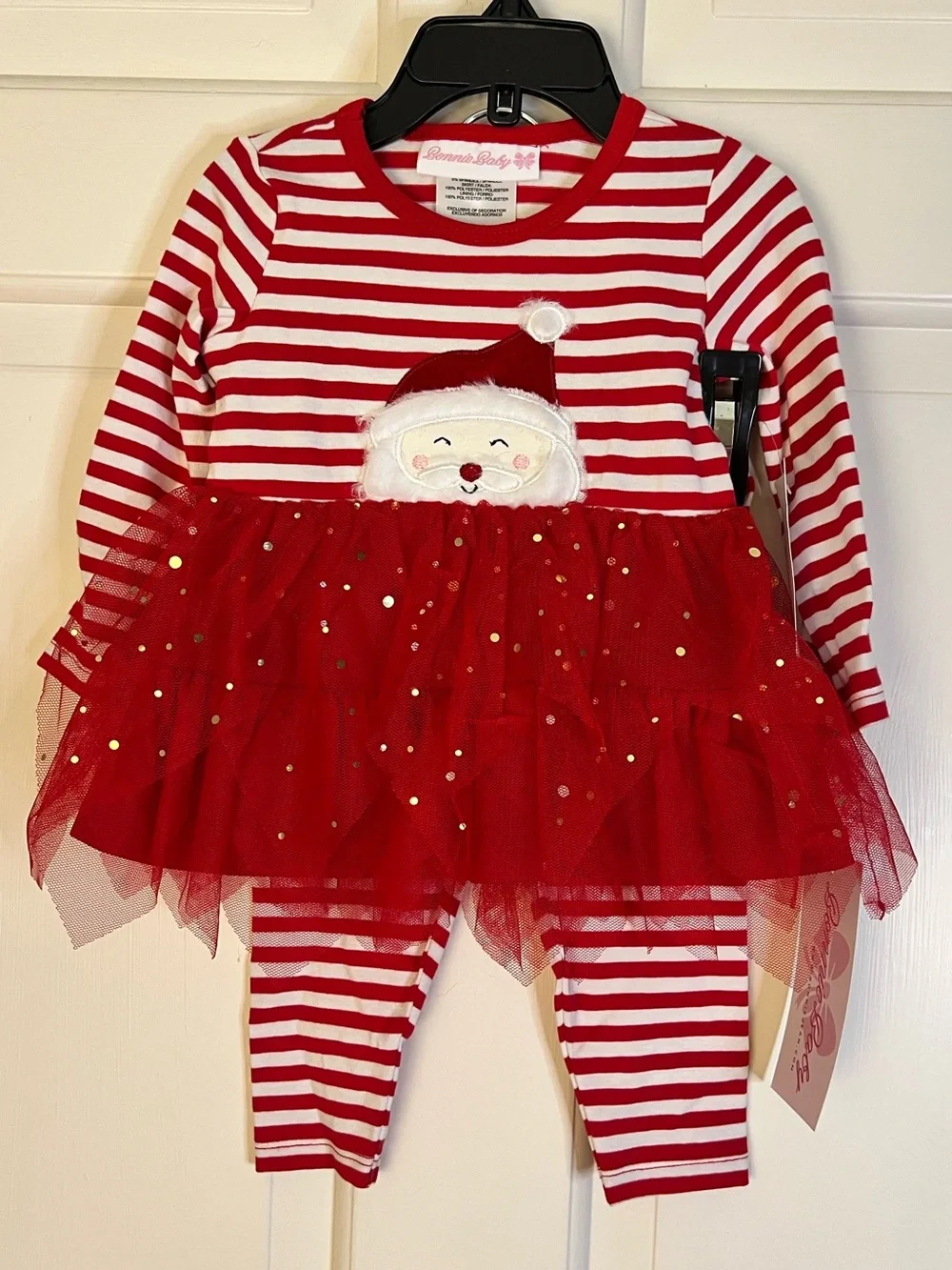 Bonnie Baby Red White Santa Tulle Tutu with leggings size 3-6 month